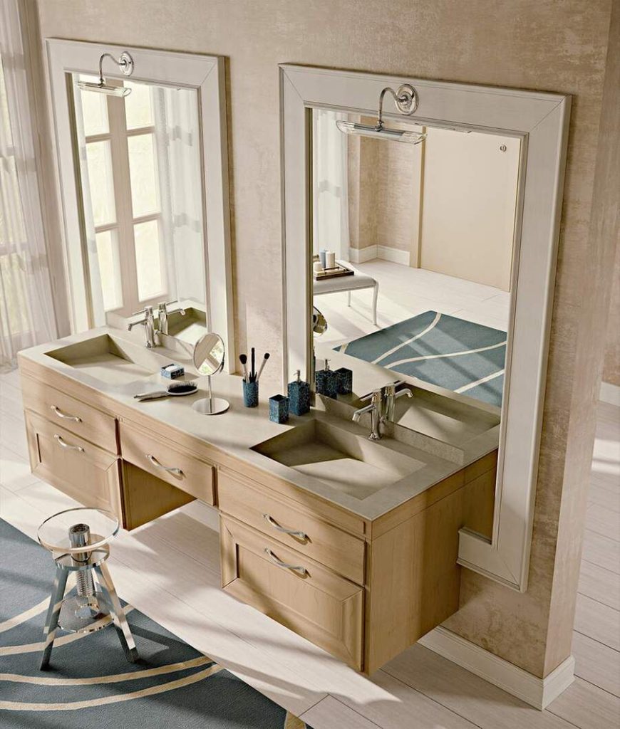 Double sink vanity with mirrors