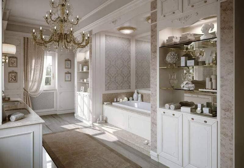 Elegant bathroom with chandelier