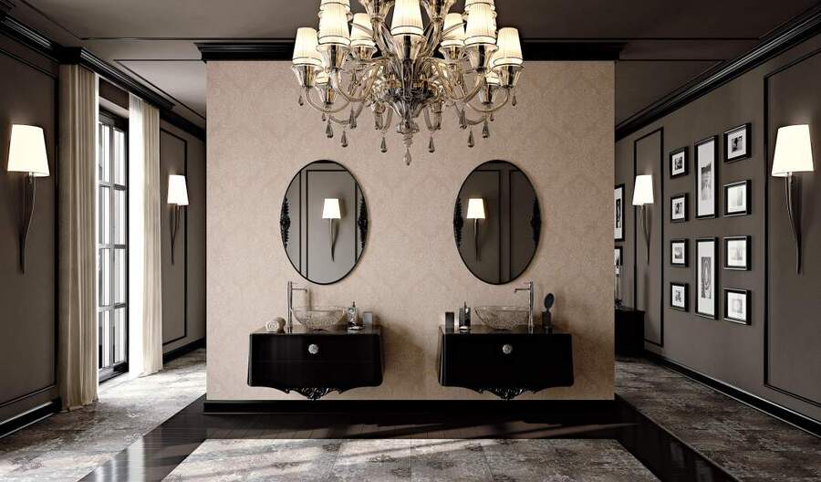 Elegant bathroom with chandeliers