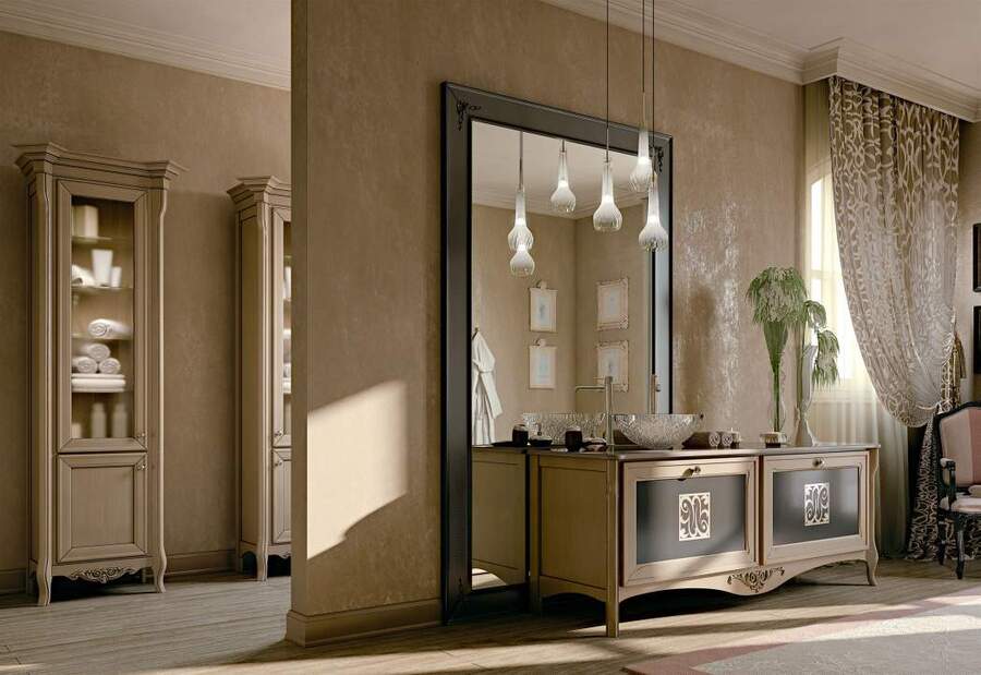 Elegant bathroom with large mirror