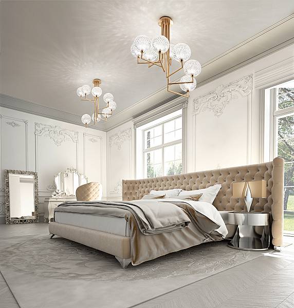 Elegant bedroom with chandelier