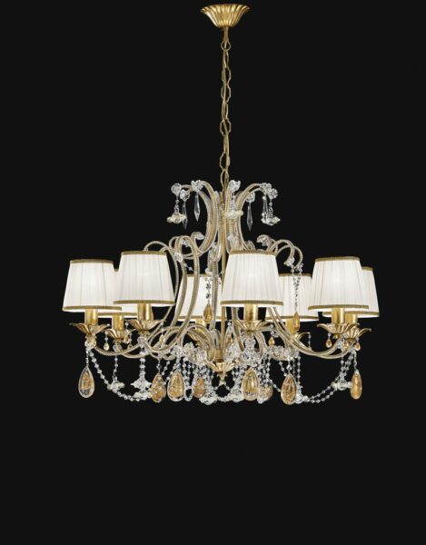 Elegant crystal chandelier with lampshades