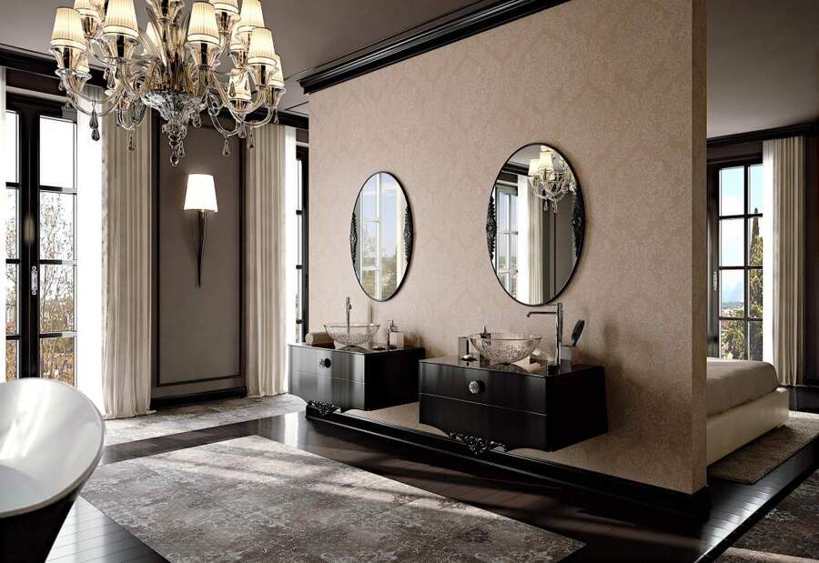 Luxurious bathroom with chandeliers