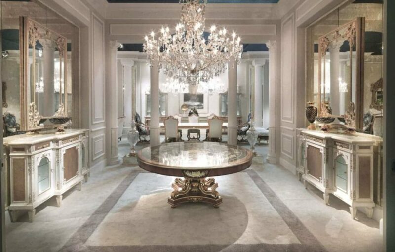 Luxurious dining room with chandelier