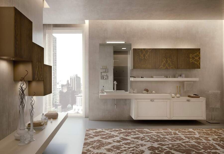 Modern bathroom with city view