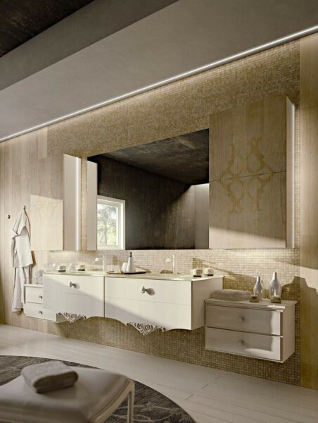 Modern bathroom with large mirror