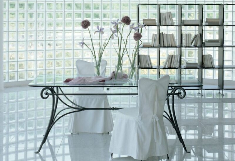 Modern dining area with flowers