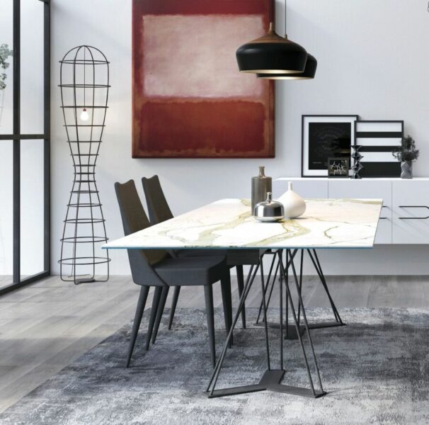 Modern dining room with artwork