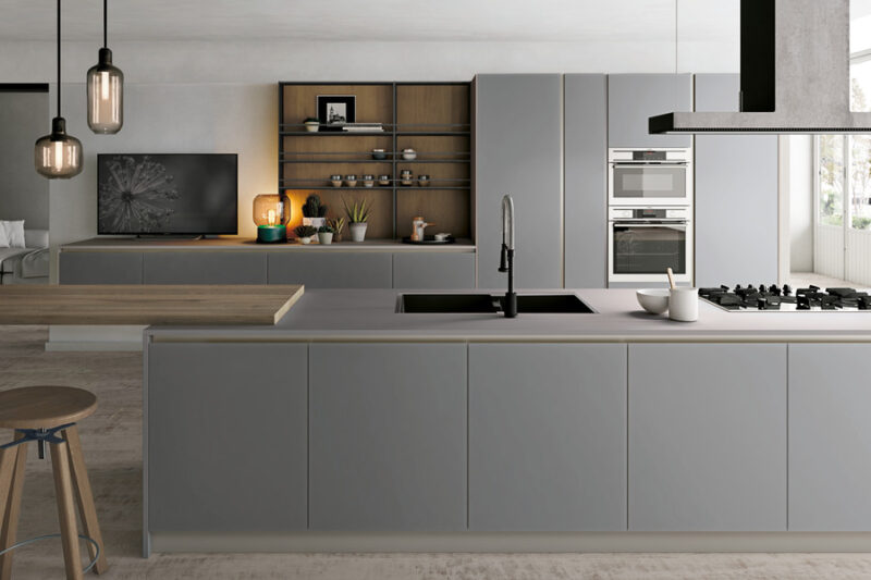 Modern kitchen with grey cabinets (1)