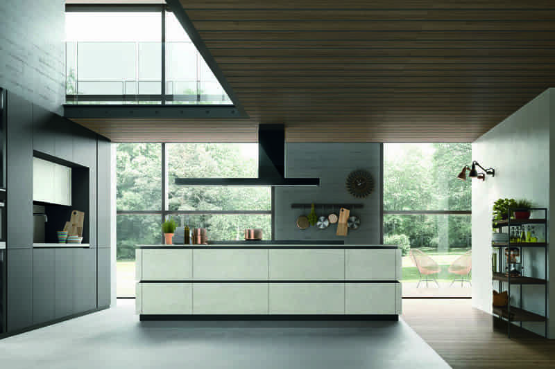 Modern kitchen with large windows