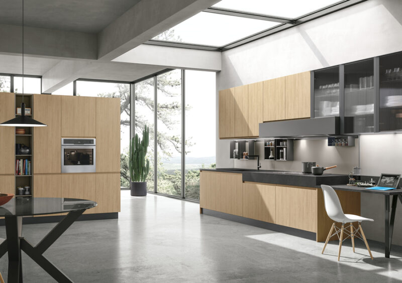 Modern kitchen with large windows