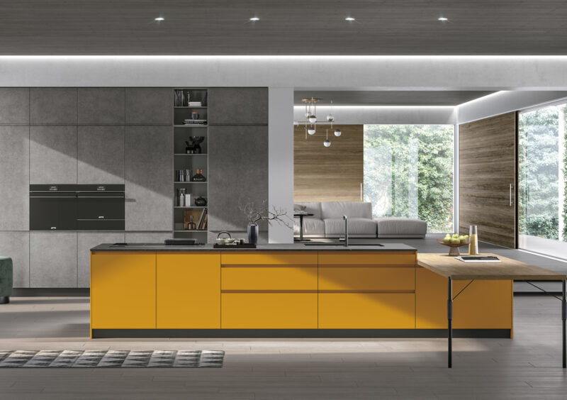 Modern kitchen with yellow cabinets