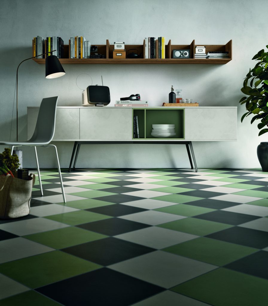 Retro living room with checkered floor