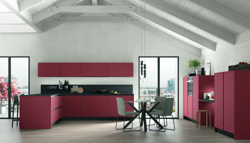 Modern kitchen with red cabinets