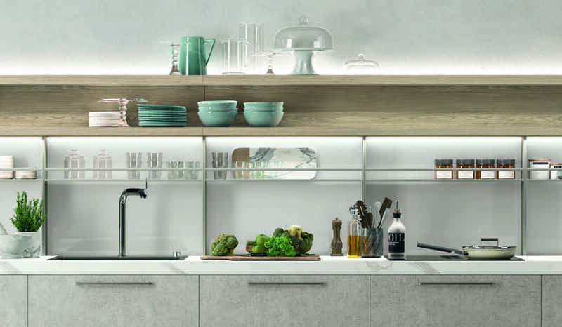 Modern kitchen with shelves