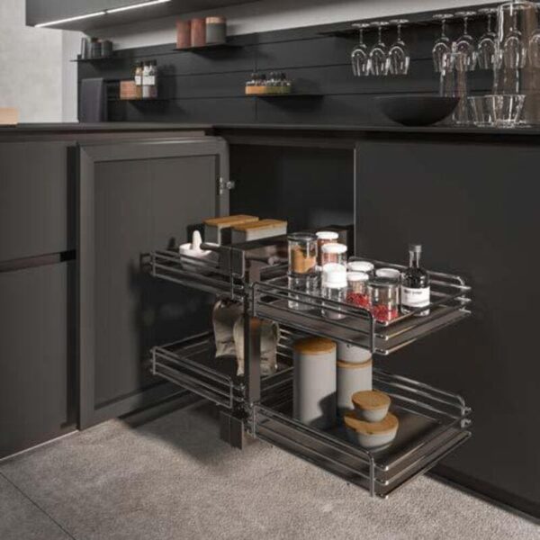 Kitchen cabinet with sliding shelves