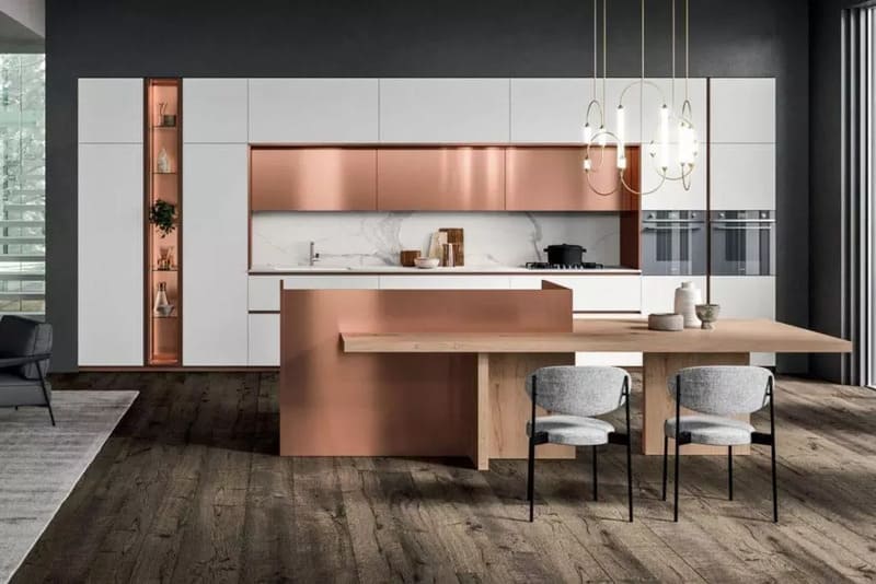 Modern kitchen with copper accents