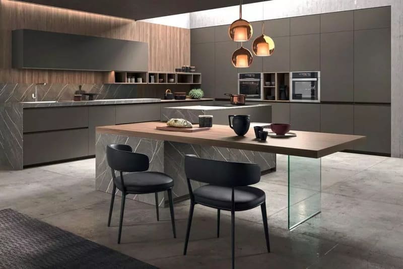 Modern kitchen with dining table