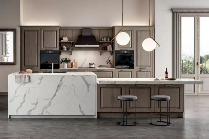 Modern kitchen with marble island