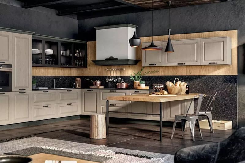 Modern kitchen with wooden accents