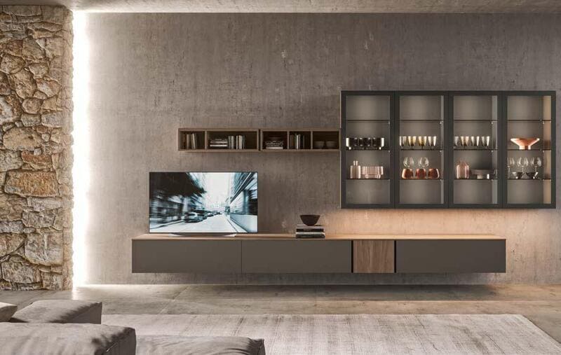 Modern living room with shelves